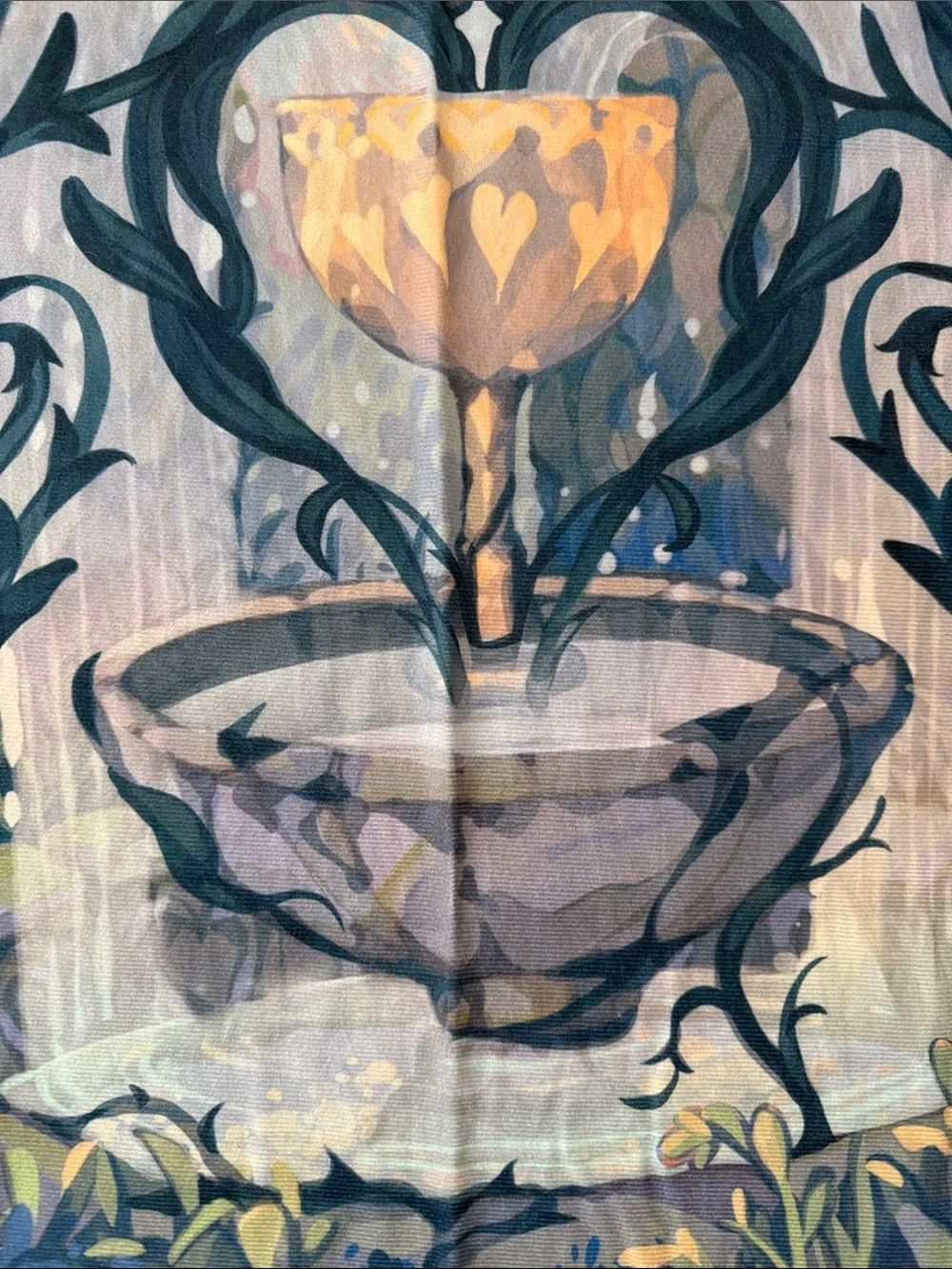 Blue Botanical Fountain Wall Art - Home Wall Decor / Altar Cloth
